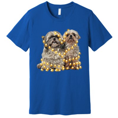 Shih Tzu Dog Lights Decoration Santa Hat Christmas Xmas Gift Premium T-Shirt