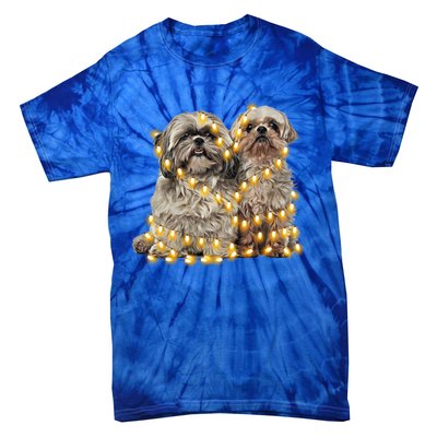 Shih Tzu Dog Lights Decoration Santa Hat Christmas Xmas Gift Tie-Dye T-Shirt