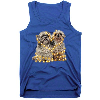 Shih Tzu Dog Lights Decoration Santa Hat Christmas Xmas Gift Tank Top