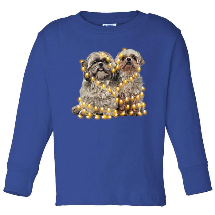 Shih Tzu Dog Lights Decoration Santa Hat Christmas Xmas Gift Toddler Long Sleeve Shirt