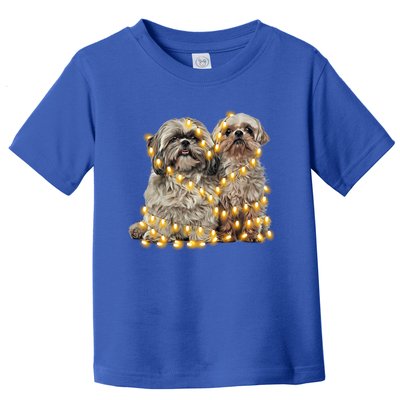 Shih Tzu Dog Lights Decoration Santa Hat Christmas Xmas Gift Toddler T-Shirt