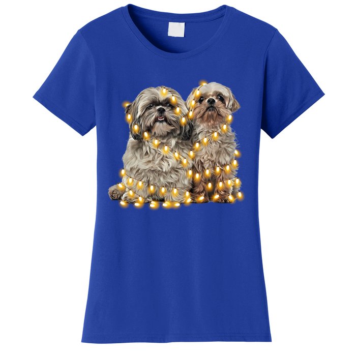 Shih Tzu Dog Lights Decoration Santa Hat Christmas Xmas Gift Women's T-Shirt