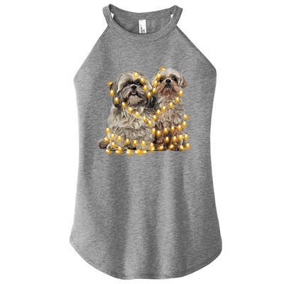 Shih Tzu Dog Lights Decoration Santa Hat Christmas Xmas Gift Women’s Perfect Tri Rocker Tank