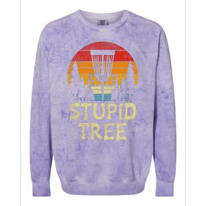 Stupid Tree Disc Golf Basket Retro Frisbee Golfing Golfer Colorblast Crewneck Sweatshirt