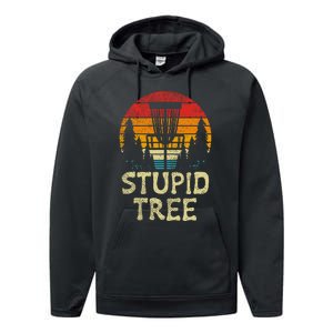 Stupid Tree Disc Golf Basket Retro Frisbee Golfing Golfer Performance Fleece Hoodie