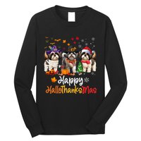 Shih Tzu Dog Halloween Christmas Happy Hallothanksmas Long Sleeve Shirt