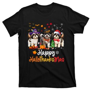 Shih Tzu Dog Halloween Christmas Happy Hallothanksmas T-Shirt