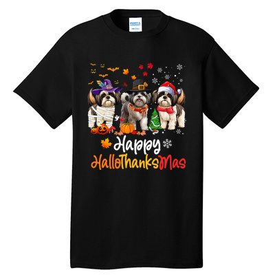 Shih Tzu Dog Halloween Christmas Happy Hallothanksmas Tall T-Shirt