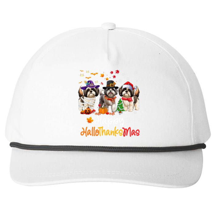 Shih Tzu Dog Halloween Christmas Happy Hallothanksmas Snapback Five-Panel Rope Hat