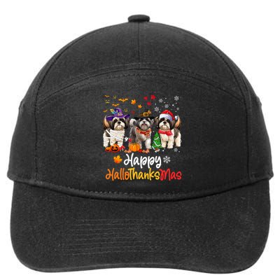 Shih Tzu Dog Halloween Christmas Happy Hallothanksmas 7-Panel Snapback Hat