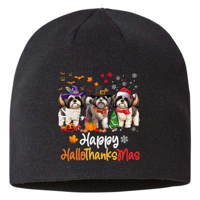 Shih Tzu Dog Halloween Christmas Happy Hallothanksmas Sustainable Beanie