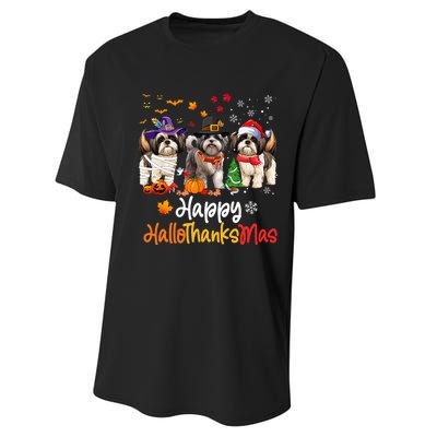 Shih Tzu Dog Halloween Christmas Happy Hallothanksmas Performance Sprint T-Shirt