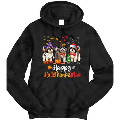 Shih Tzu Dog Halloween Christmas Happy Hallothanksmas Tie Dye Hoodie