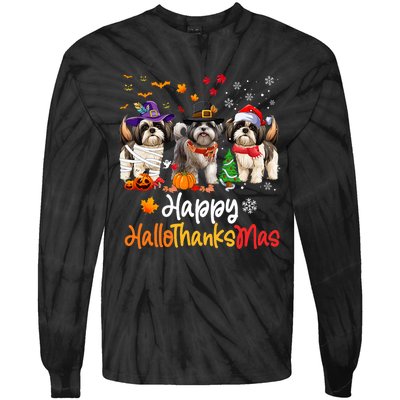 Shih Tzu Dog Halloween Christmas Happy Hallothanksmas Tie-Dye Long Sleeve Shirt