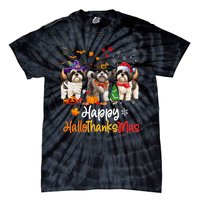 Shih Tzu Dog Halloween Christmas Happy Hallothanksmas Tie-Dye T-Shirt