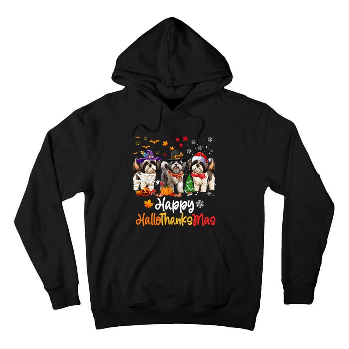 Shih Tzu Dog Halloween Christmas Happy Hallothanksmas Tall Hoodie