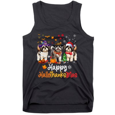 Shih Tzu Dog Halloween Christmas Happy Hallothanksmas Tank Top