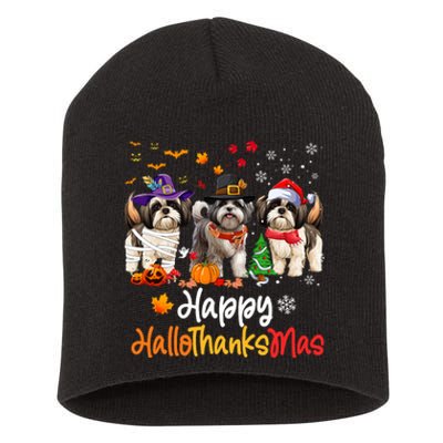 Shih Tzu Dog Halloween Christmas Happy Hallothanksmas Short Acrylic Beanie