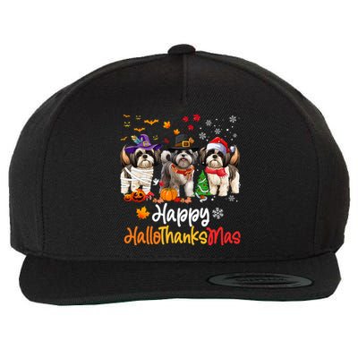 Shih Tzu Dog Halloween Christmas Happy Hallothanksmas Wool Snapback Cap