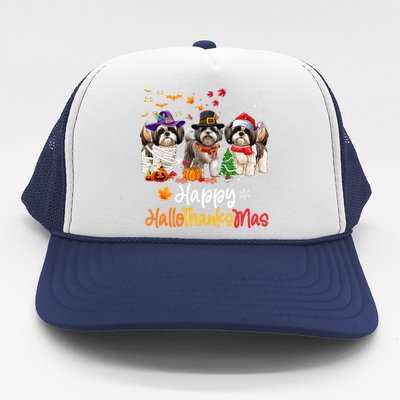 Shih Tzu Dog Halloween Christmas Happy Hallothanksmas Trucker Hat