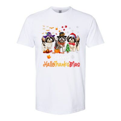 Shih Tzu Dog Halloween Christmas Happy Hallothanksmas Softstyle CVC T-Shirt