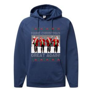 Santa Trump Dance Make Christmas Great Again Ugly Sweater Performance Fleece Hoodie