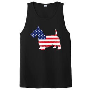 Scottish Terrier Dog Dad Mom Silhouette American Flag PosiCharge Competitor Tank