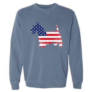 Scottish Terrier Dog Dad Mom Silhouette American Flag Garment-Dyed Sweatshirt