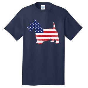 Scottish Terrier Dog Dad Mom Silhouette American Flag Tall T-Shirt