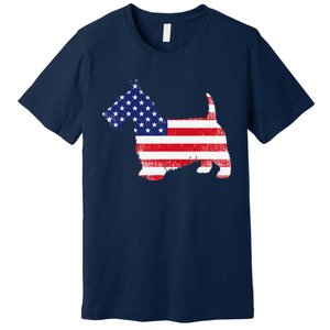 Scottish Terrier Dog Dad Mom Silhouette American Flag Premium T-Shirt