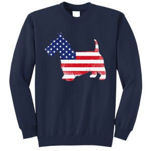 Scottish Terrier Dog Dad Mom Silhouette American Flag Tall Sweatshirt