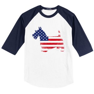 Scottish Terrier Dog Dad Mom Silhouette American Flag Baseball Sleeve Shirt