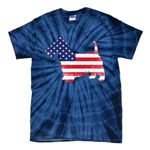 Scottish Terrier Dog Dad Mom Silhouette American Flag Tie-Dye T-Shirt