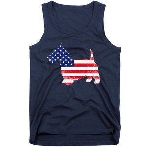 Scottish Terrier Dog Dad Mom Silhouette American Flag Tank Top