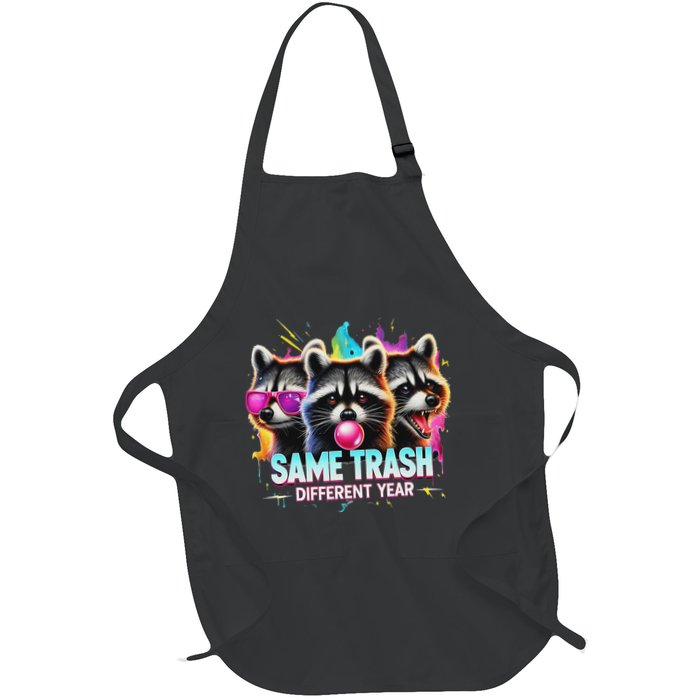 Same Trash Different Year Raccoon Humor Trash Panda Comedy Full-Length Apron With Pockets