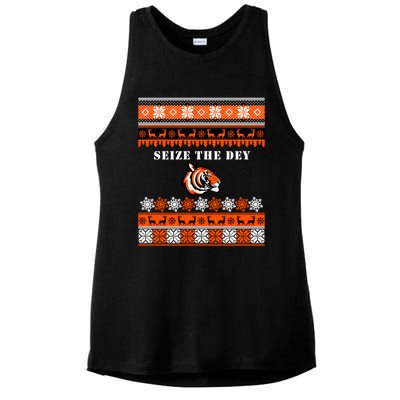 Seize The Day Ugly Funny Gift Bengal Tiger Head Christmas Sweater Gift Ladies PosiCharge Tri-Blend Wicking Tank