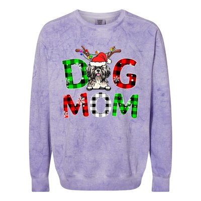 Shih Tzu Dog Mom Buffalo Plaid Xmas Pajama Reindeer Horn Gift Colorblast Crewneck Sweatshirt