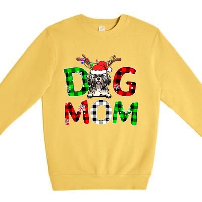 Shih Tzu Dog Mom Buffalo Plaid Xmas Pajama Reindeer Horn Gift Premium Crewneck Sweatshirt