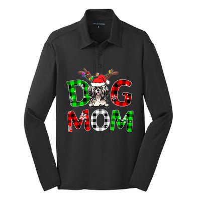 Shih Tzu Dog Mom Buffalo Plaid Xmas Pajama Reindeer Horn Gift Silk Touch Performance Long Sleeve Polo