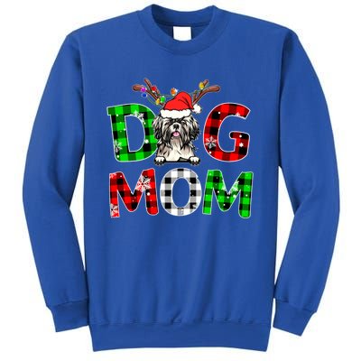 Shih Tzu Dog Mom Buffalo Plaid Xmas Pajama Reindeer Horn Gift Sweatshirt