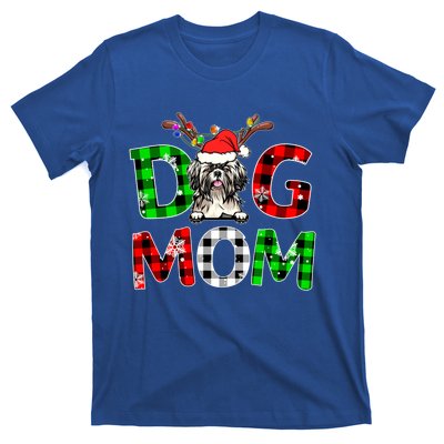 Shih Tzu Dog Mom Buffalo Plaid Xmas Pajama Reindeer Horn Gift T-Shirt