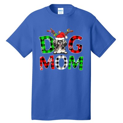 Shih Tzu Dog Mom Buffalo Plaid Xmas Pajama Reindeer Horn Gift Tall T-Shirt