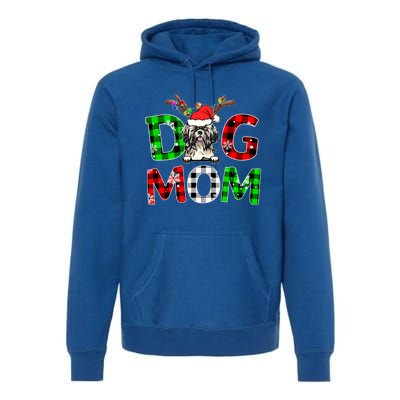 Shih Tzu Dog Mom Buffalo Plaid Xmas Pajama Reindeer Horn Gift Premium Hoodie