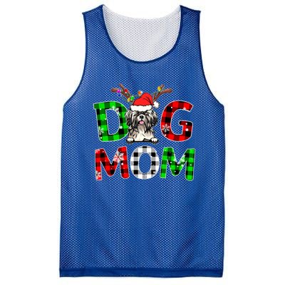 Shih Tzu Dog Mom Buffalo Plaid Xmas Pajama Reindeer Horn Gift Mesh Reversible Basketball Jersey Tank