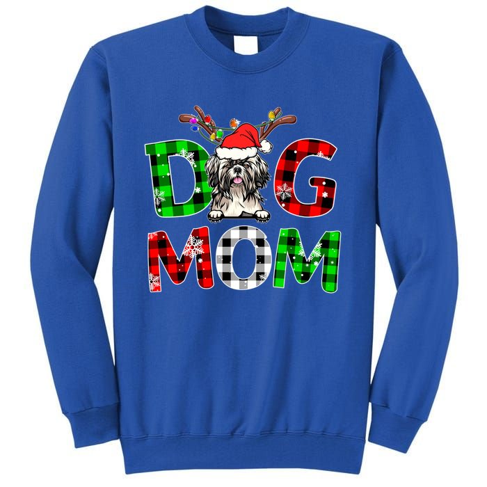 Shih Tzu Dog Mom Buffalo Plaid Xmas Pajama Reindeer Horn Gift Tall Sweatshirt