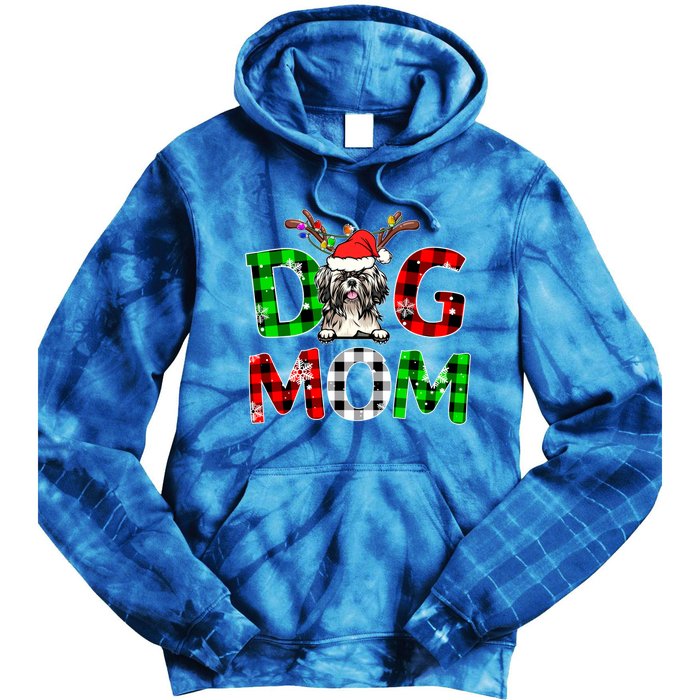 Shih Tzu Dog Mom Buffalo Plaid Xmas Pajama Reindeer Horn Gift Tie Dye Hoodie