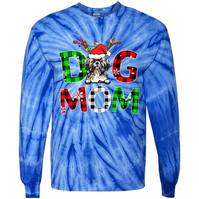 Shih Tzu Dog Mom Buffalo Plaid Xmas Pajama Reindeer Horn Gift Tie-Dye Long Sleeve Shirt