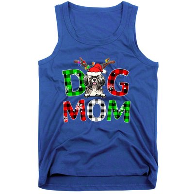 Shih Tzu Dog Mom Buffalo Plaid Xmas Pajama Reindeer Horn Gift Tank Top