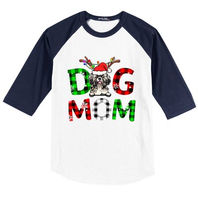 Shih Tzu Dog Mom Buffalo Plaid Xmas Pajama Reindeer Horn Gift Baseball Sleeve Shirt