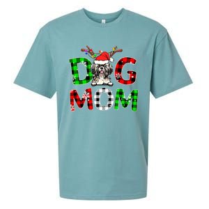 Shih Tzu Dog Mom Buffalo Plaid Xmas Pajama Reindeer Horn Gift Sueded Cloud Jersey T-Shirt